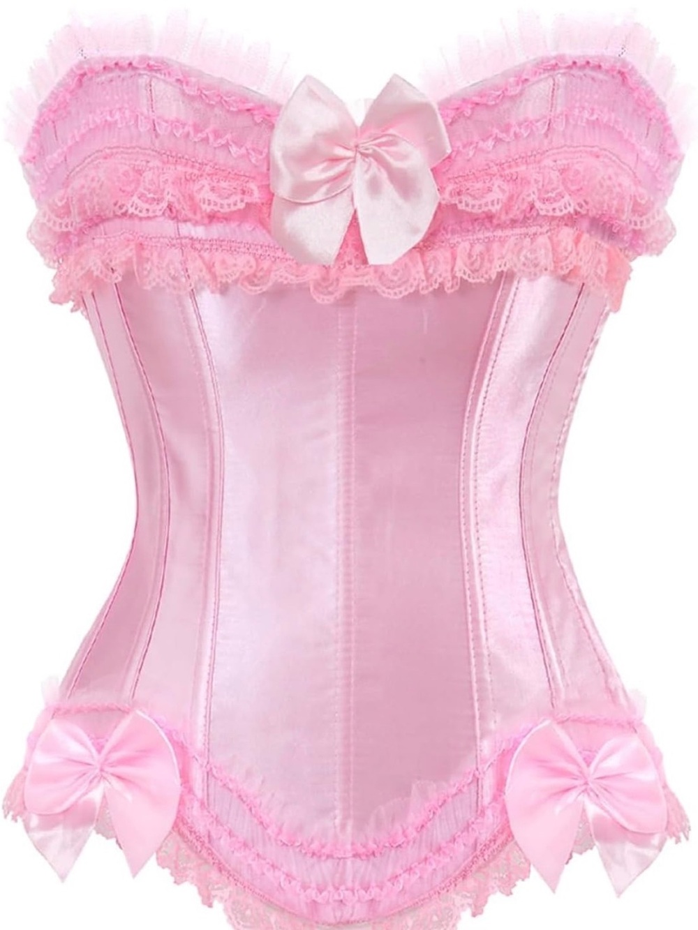 Pink Lace Satin Corset Top with Bows
